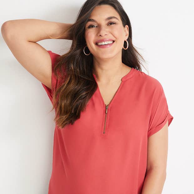 Maurice's Geneva Zipper Neck Nursing-Friendly Maternity Blouse