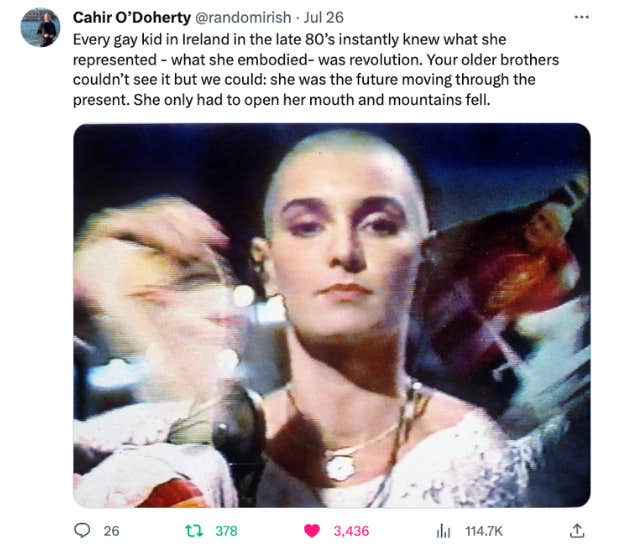 tweet about sinead o'connor's lgbtq+ activism