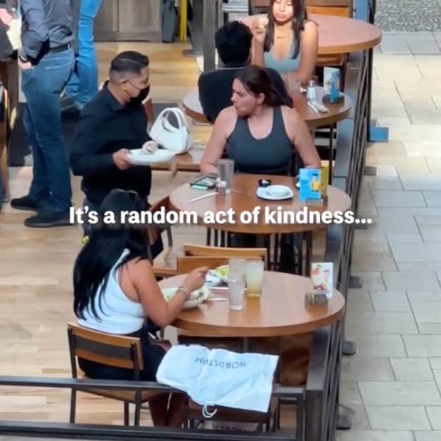 man offers to pay for woman's meal because she is dining alone