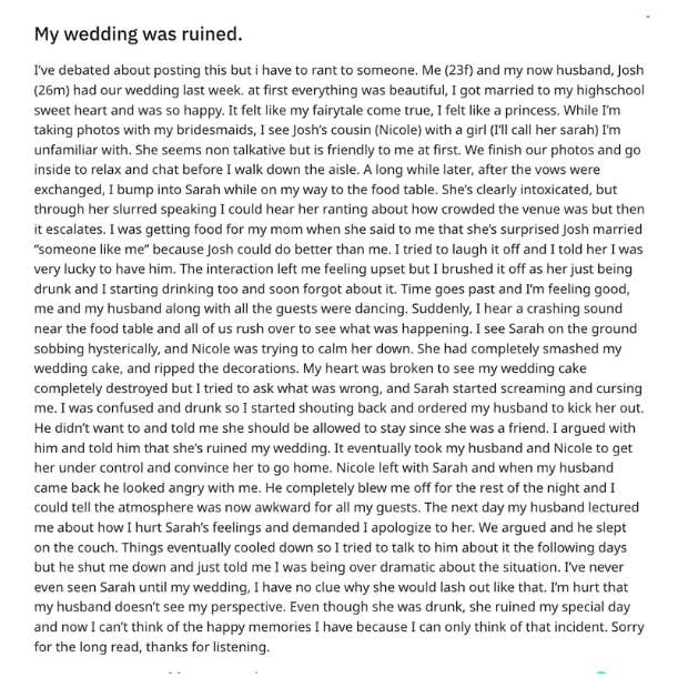 jealous guest smashed bride's wedding cake