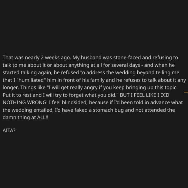 reddit post about guy who refused bride's bizarre demand he stand in a river at her wedding