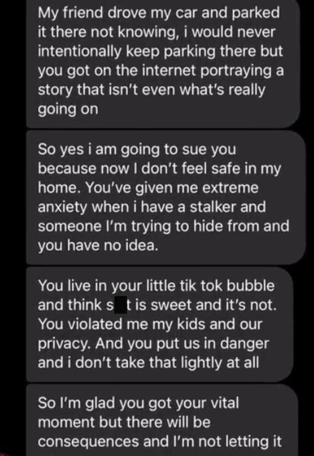 woman has neighbors car towed after parking in her spot threatening to sue